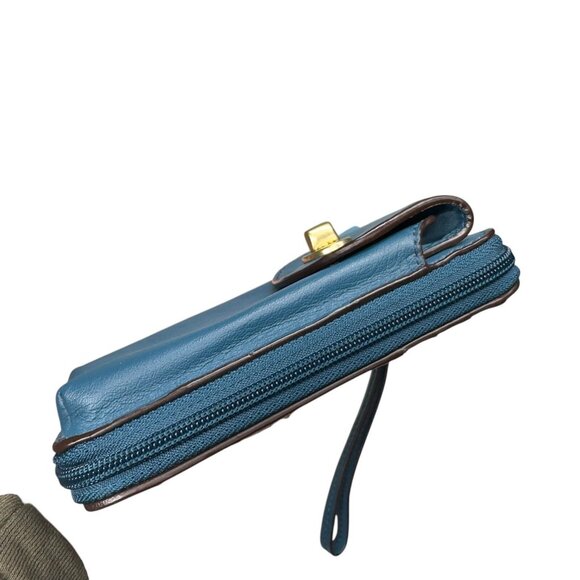 Coach Campbell Universal Zip Around Leather Turn Lock Wristlet Wallet Blue - Picture 4 of 16